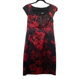 Connected Aparail black satin floral dress size  6